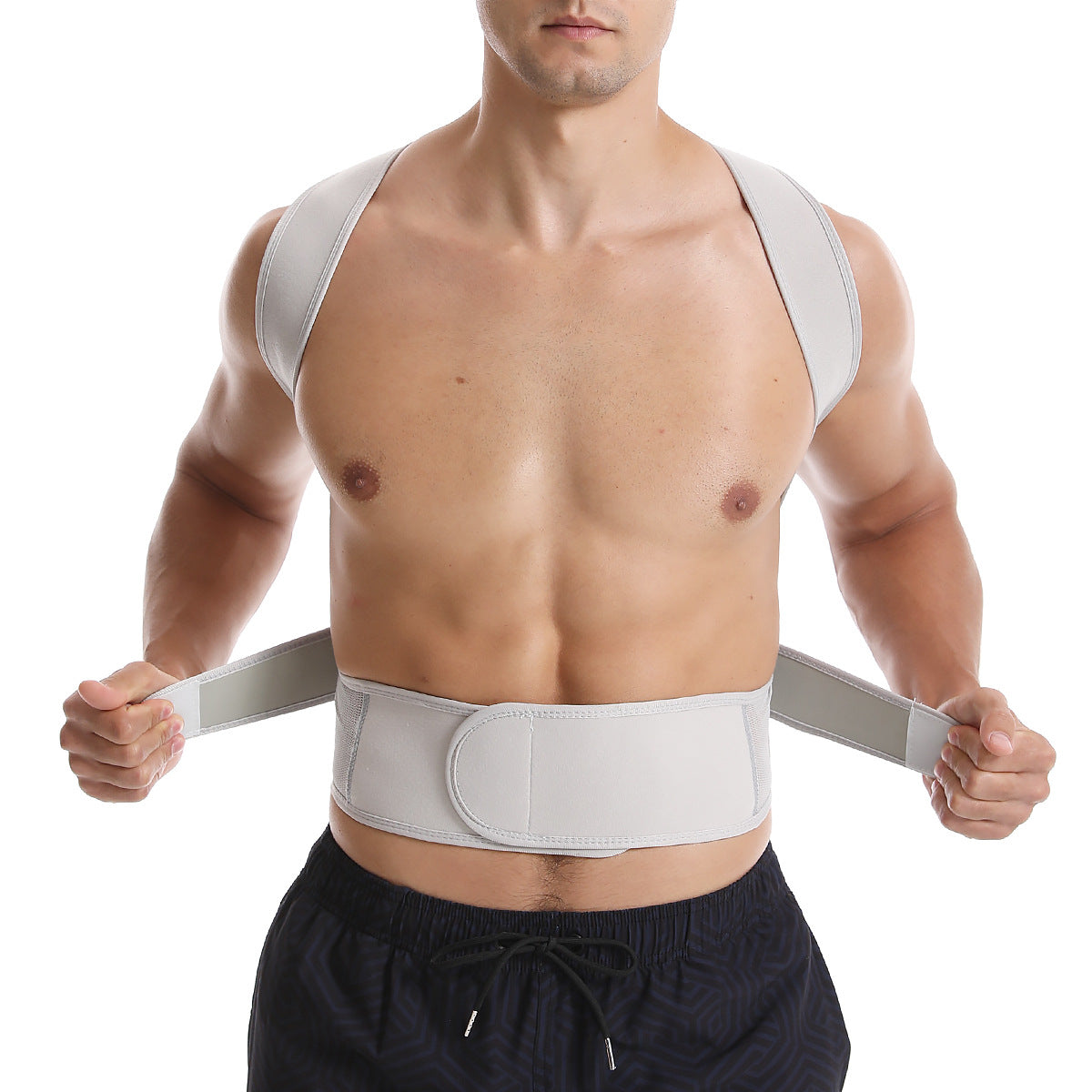 AXEN PostureAlign™ back posture corrector worn over shoulders for improved spinal alignment and posture support.