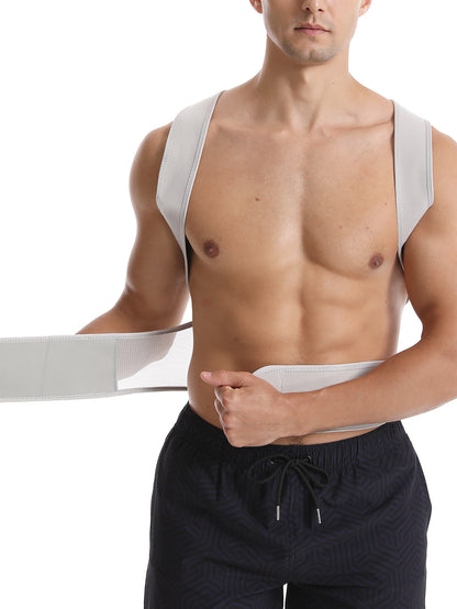 AXEN PostureAlign™ back posture corrector worn over shoulders for improved spinal alignment and posture support.
