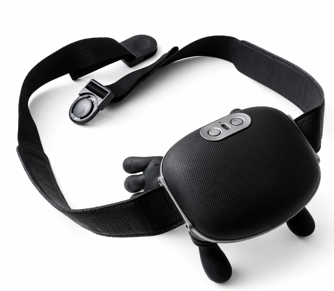 AXEN NeckRelief™ electric neck massager for pain and tension relief, shown on a person’s neck in a fitness setting